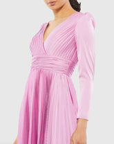 Light Purple Pleated Long Sleeve V-Neck Gown